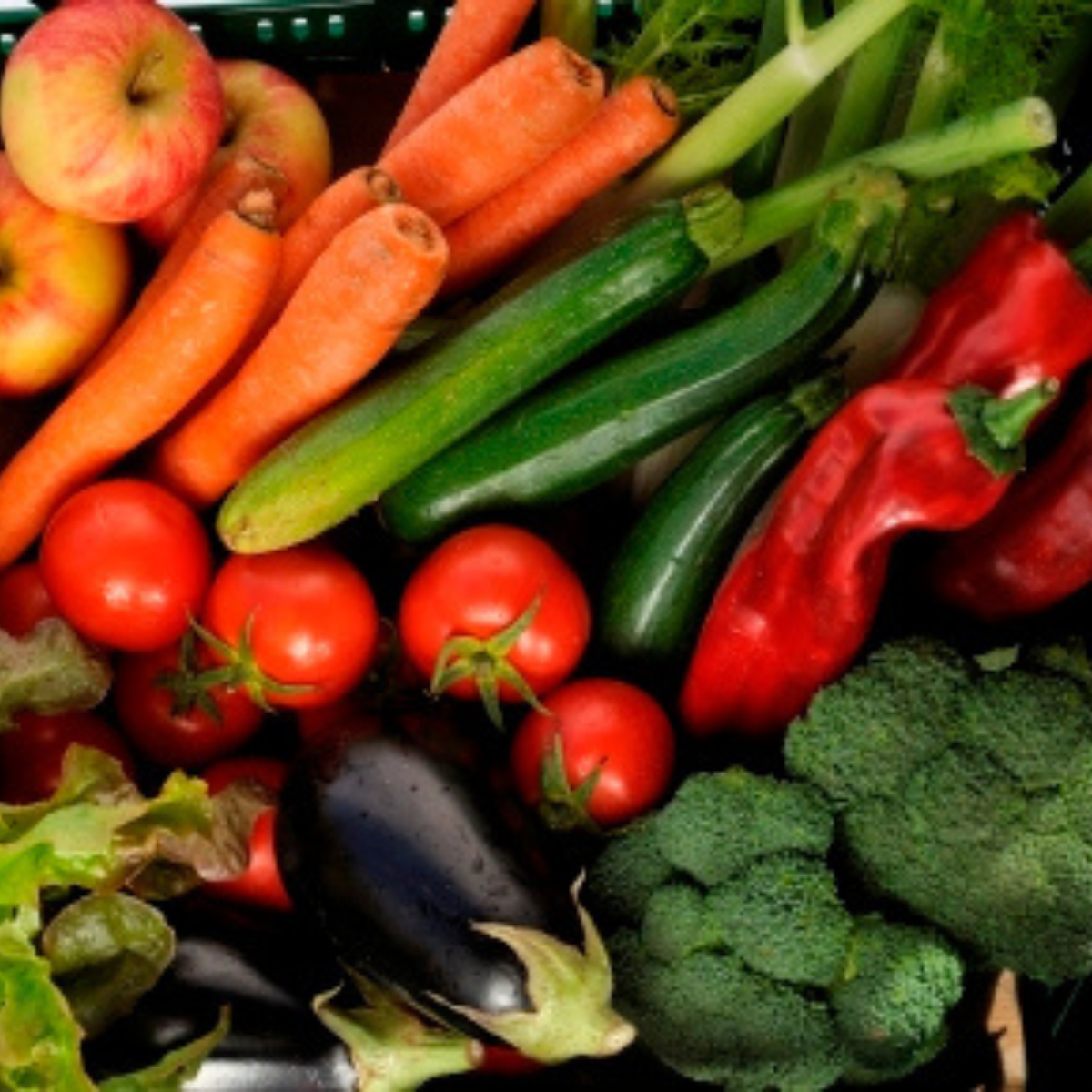 Frisches Gemüse und Obst im Hofladen aus dem Sortiment