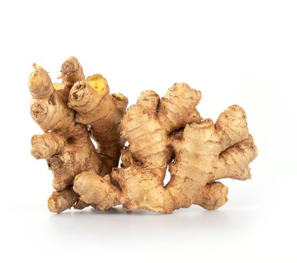 KI generiert: Ingwerknolle vor weißem Hintergrund.