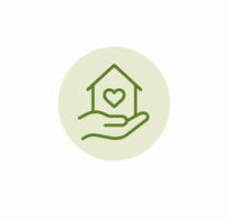 KI generiert: Grünes Symbol: Eine Hand hält ein Haus mit einem Herz.