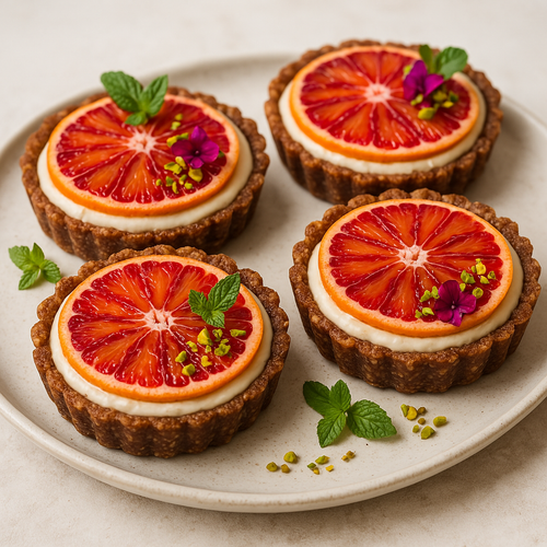 Blutorangen-Tartelettes mit Dattel-Nuss-Boden