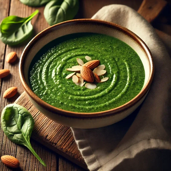 KI generiert: Das Bild zeigt einen Teller mit Spiralnudeln, Brokkoli und violetten Artischockenherzen, garniert mit einer cremigen Soße. Der Hauptinhalt ist eine ansprechend angerichtete Pasta-Gericht.