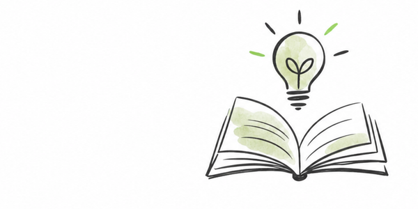 KI generiert: Illustration eines offenen Buches mit einer Glühbirne darüber, die Ideen symbolisiert.