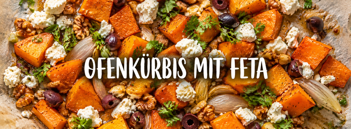 Ofenkürbis mit Feta, Walnüssen und Oliven aus Hokkaido-Kürbis
