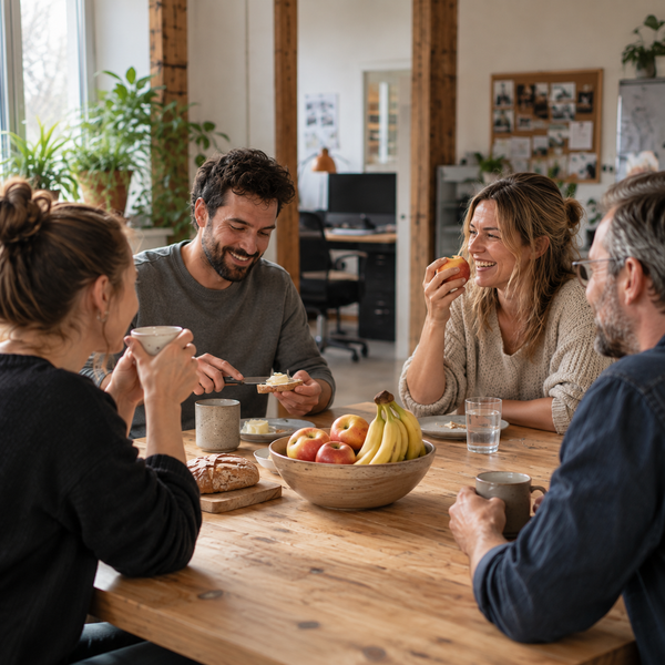 KI generiert: Zwei Menschen genießen gemeinsam Kaffee und Kuchen in einem Café.