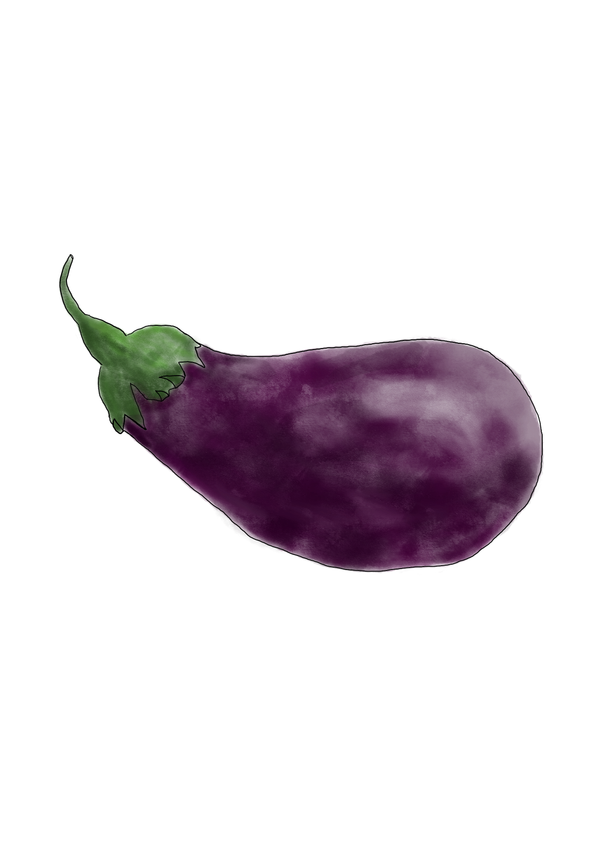 KI generiert: Illustration einer lila Aubergine mit grünem Stiel.